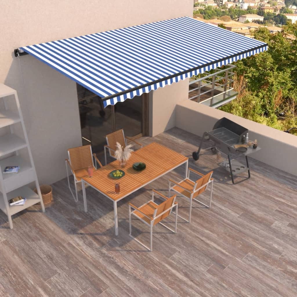 Vidaxl Luifel étend manuellement 600x350 cm bleu et blanc