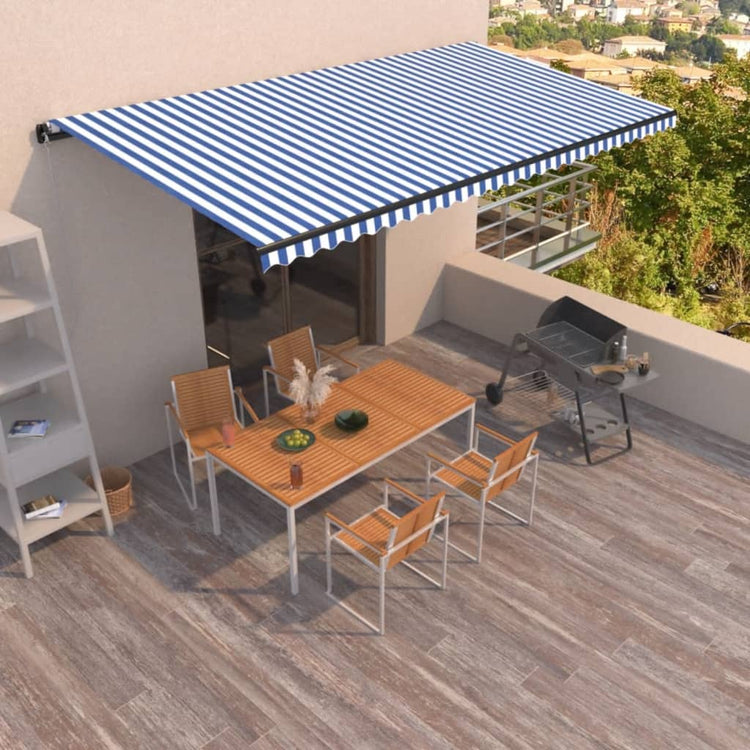 Vidaxl Luifel étend manuellement 600x350 cm bleu et blanc