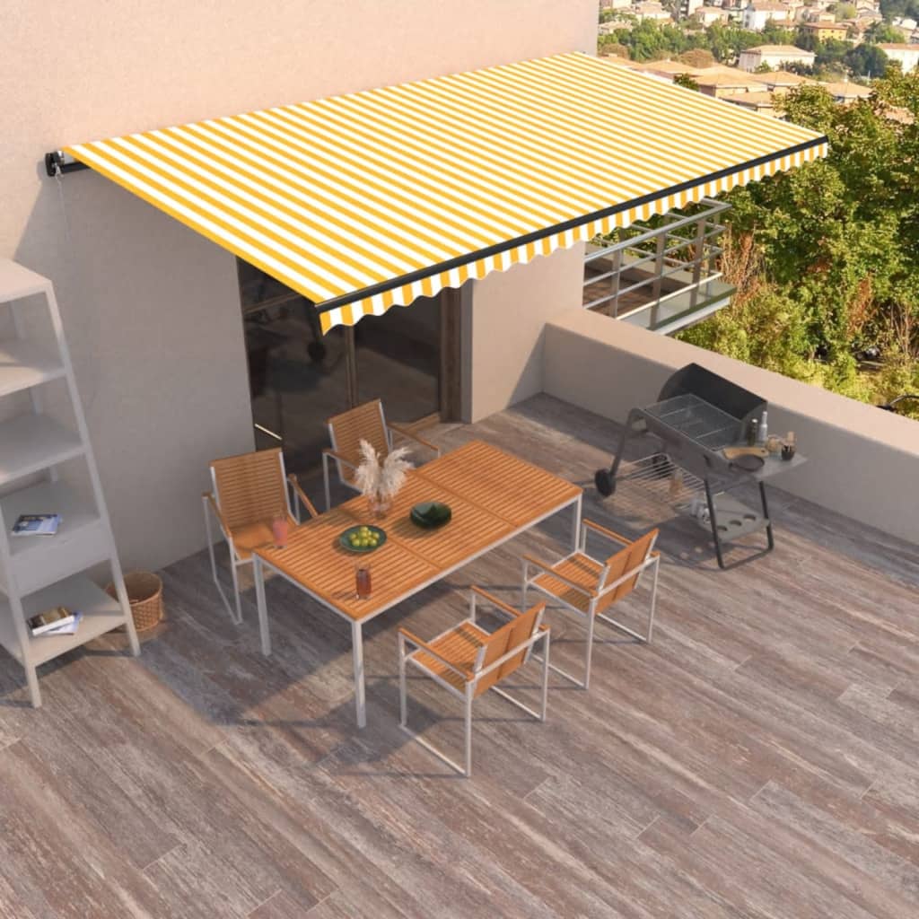 Vidaxl Luifel étend manuellement 600x350 cm jaune et blanc