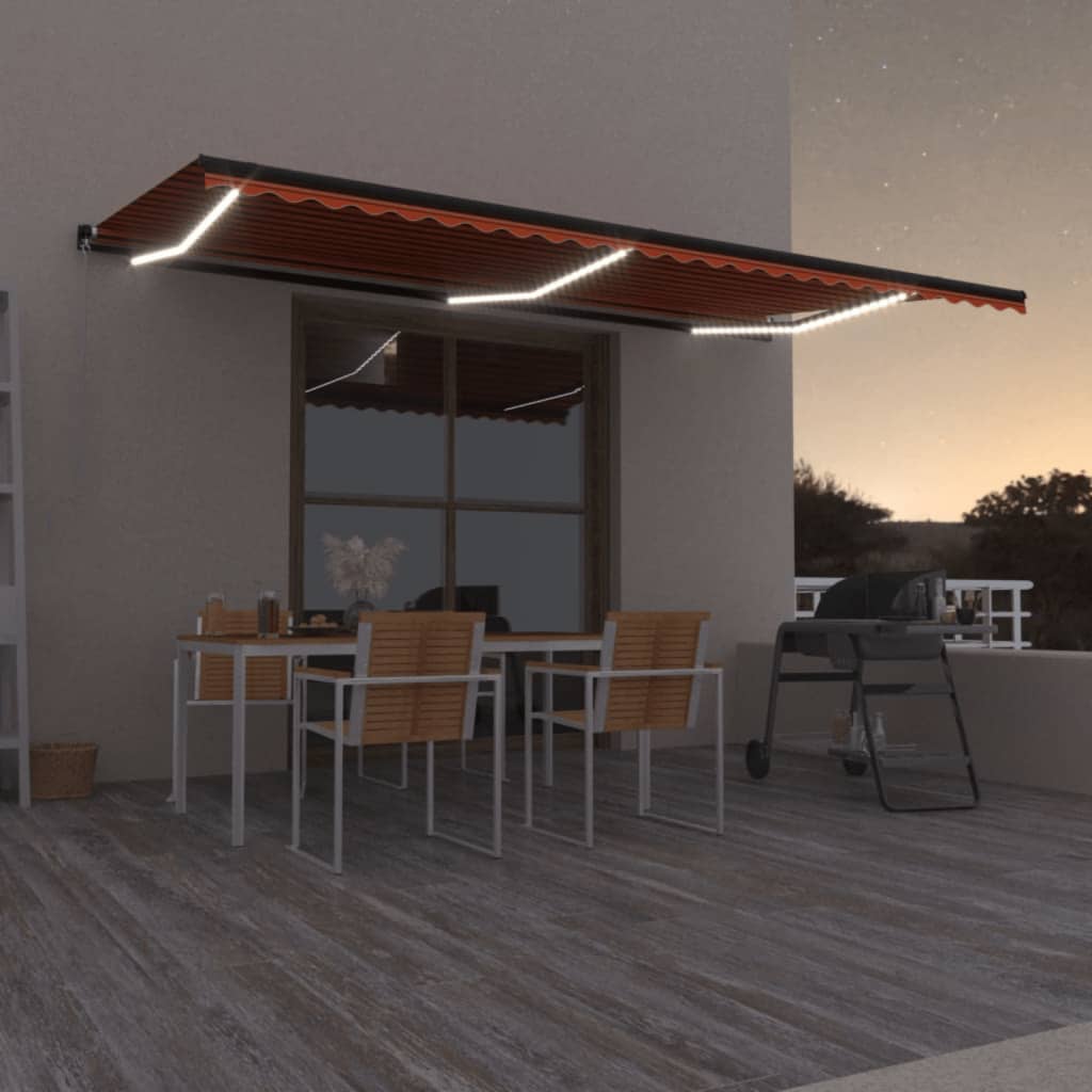 Vidaxl Luifel extensible manuellement avec LED 600x350 cm orange et marron