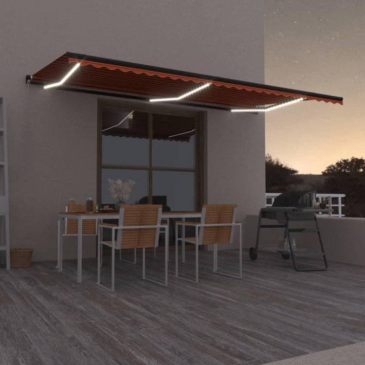 Vidaxl Luifel extensible manuellement avec LED 600x350 cm orange et marron