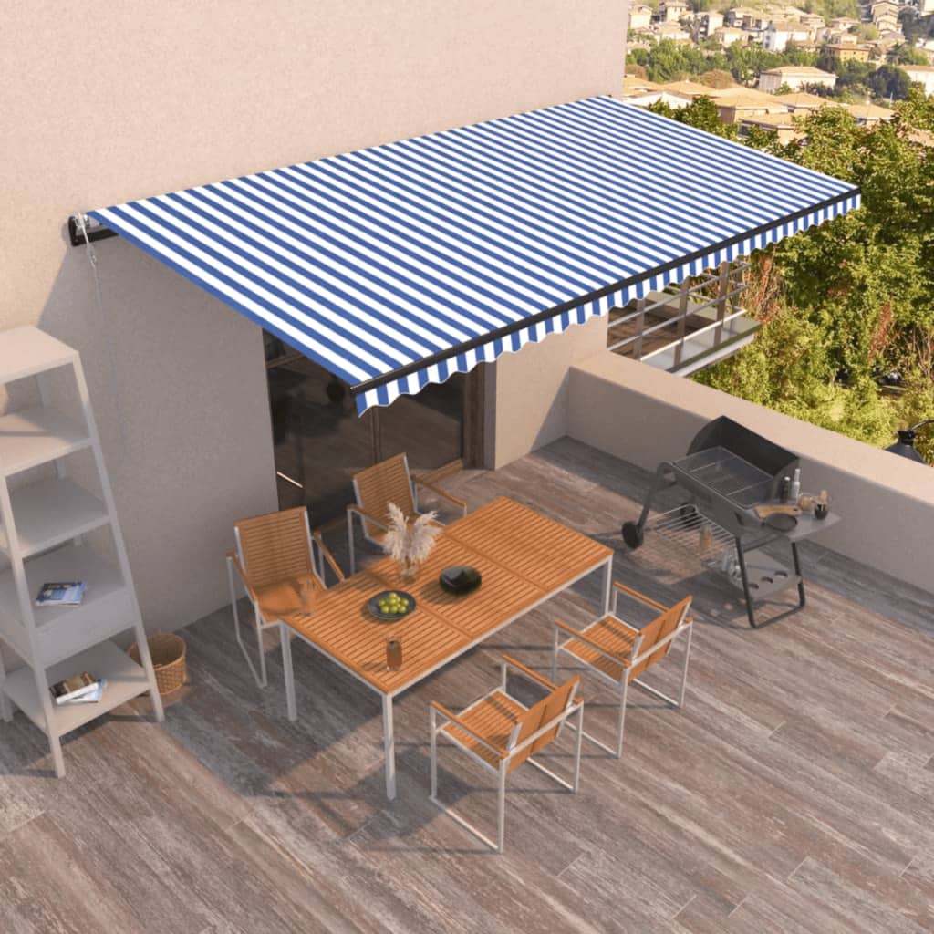 Vidaxl Luifel Automatique extensible 600x350 cm bleu et blanc