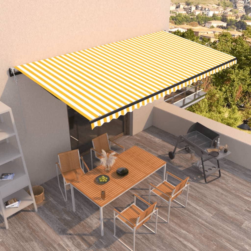 Vidaxl Luifel étend automatiquement 600x350 cm jaune et blanc