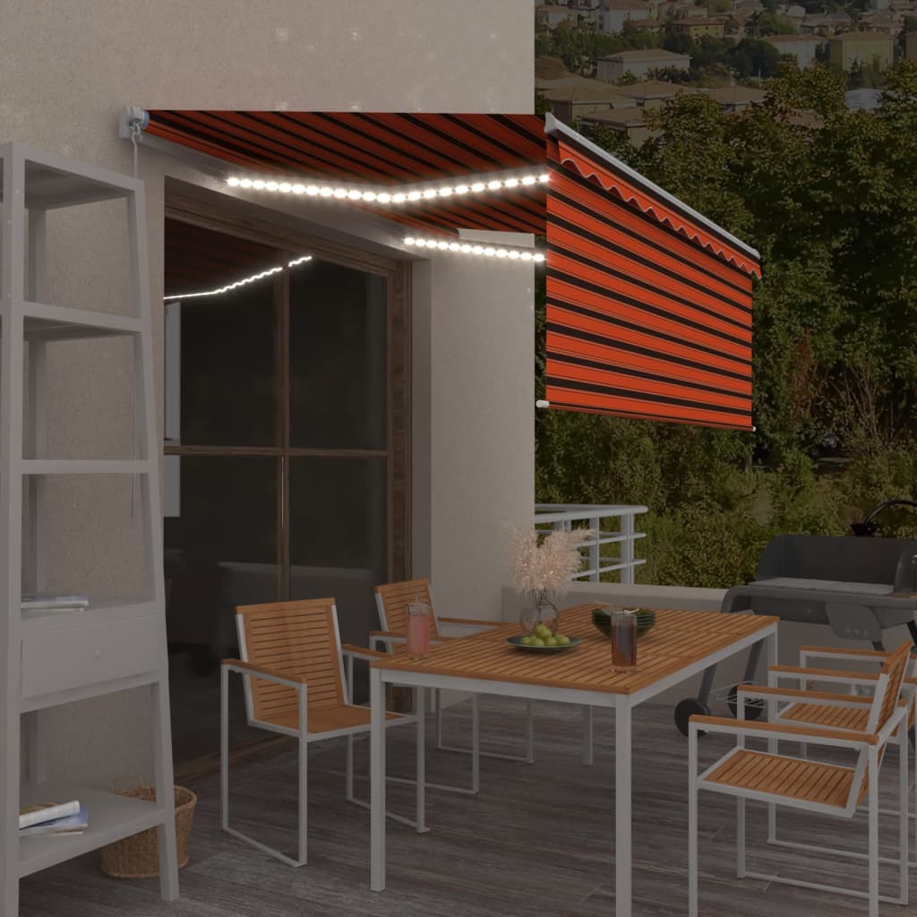 Vidaxx auvent rideau extensible manuellement LED 3x2,5 m orange marron