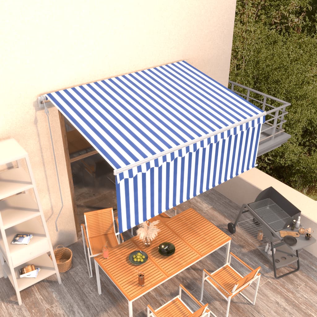 Auvent Vidaxx extensible automatiquement avec store enrouleur 3x2,5 m bleu blanc