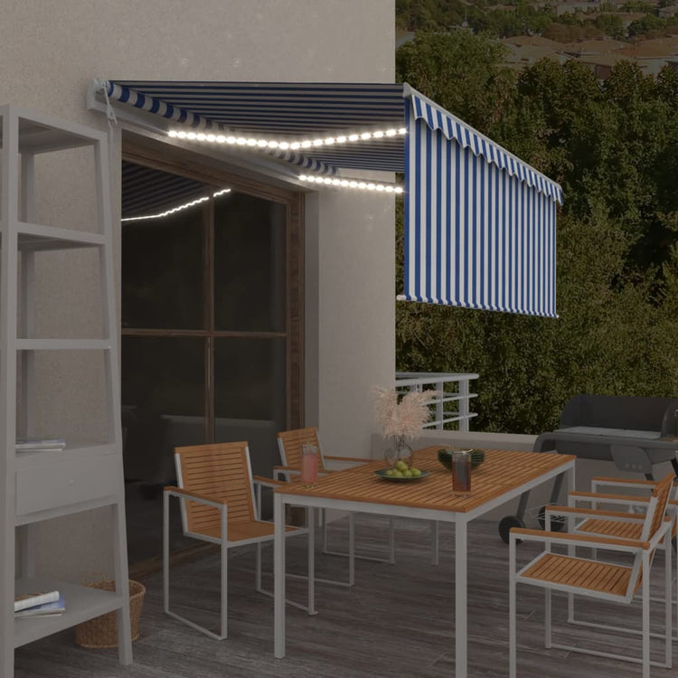 Auvent Vidaxx avec store enrouleur, LED et capteur de vent 3x2,5 m bleu et blanc