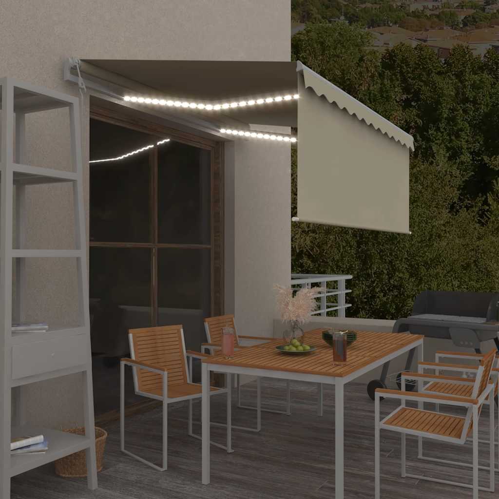 Auvent Vidaxx automatique avec rideau, LED et capteur de vent 3x2,5 m crème