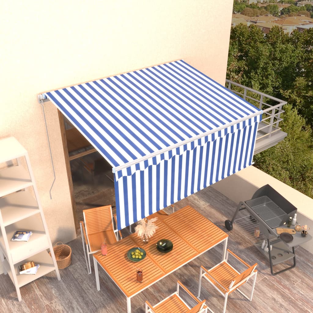 Vidaxl luifel extensible manuellement avec un rouleau aveugle 3,5x2,5 m blanc bleu