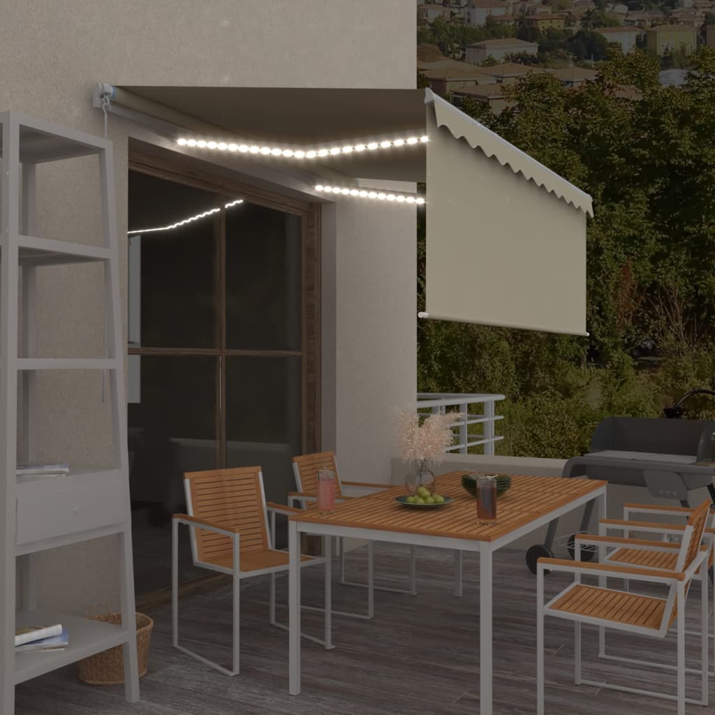 Auvent Vidaxx store enrouleur extensible manuellement et LED 3,5x2,5 m crème