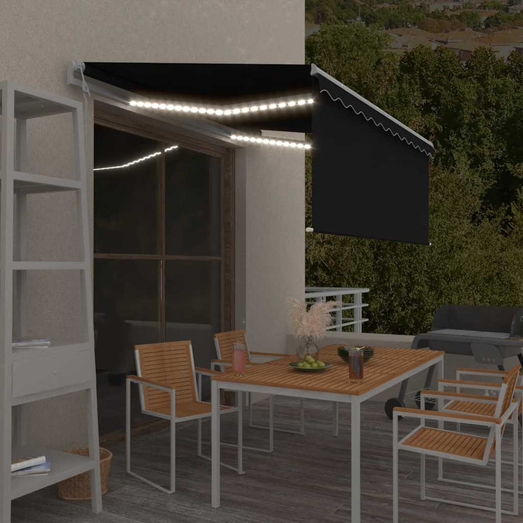 Vidaxl Luifel avec capteur à rouleau à rouleau, LED et vent 3,5x2,5 m anthracite