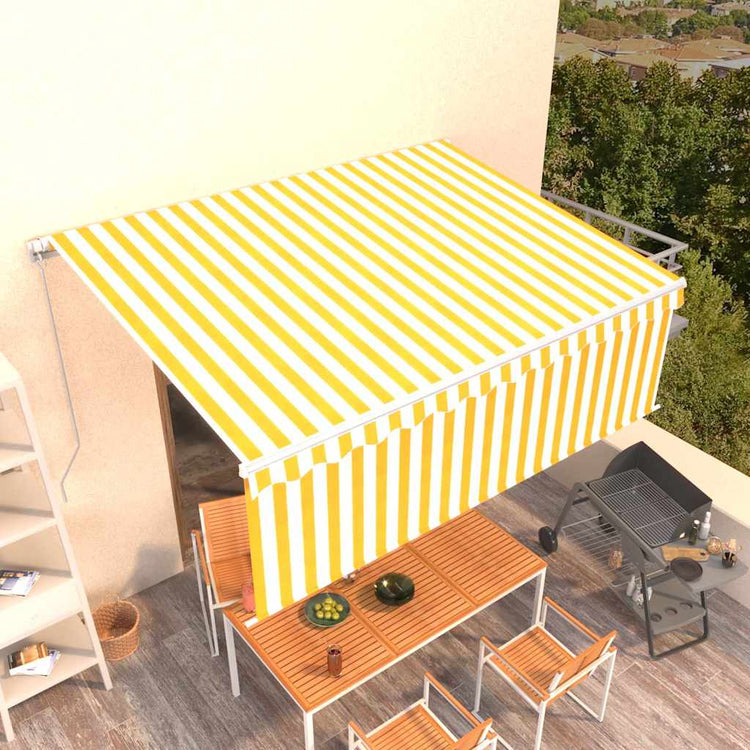 Vidaxl luifel extensible manuellement avec un rouleau aveugle 4x3 m jaune et blanc