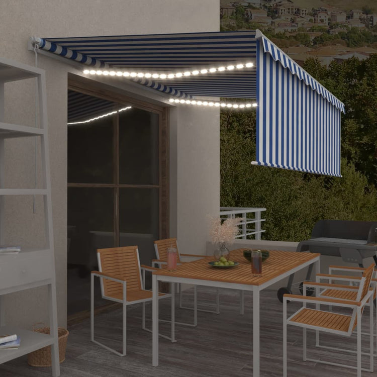 Vidaxl Luifel extensible manuellement avec un rouleau LED 4x3 m blanc bleu