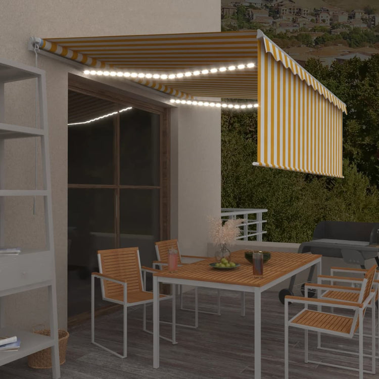 Vidaxl Luifel extensible manuellement avec un rouleau LED 4x3 m jaune blanc
