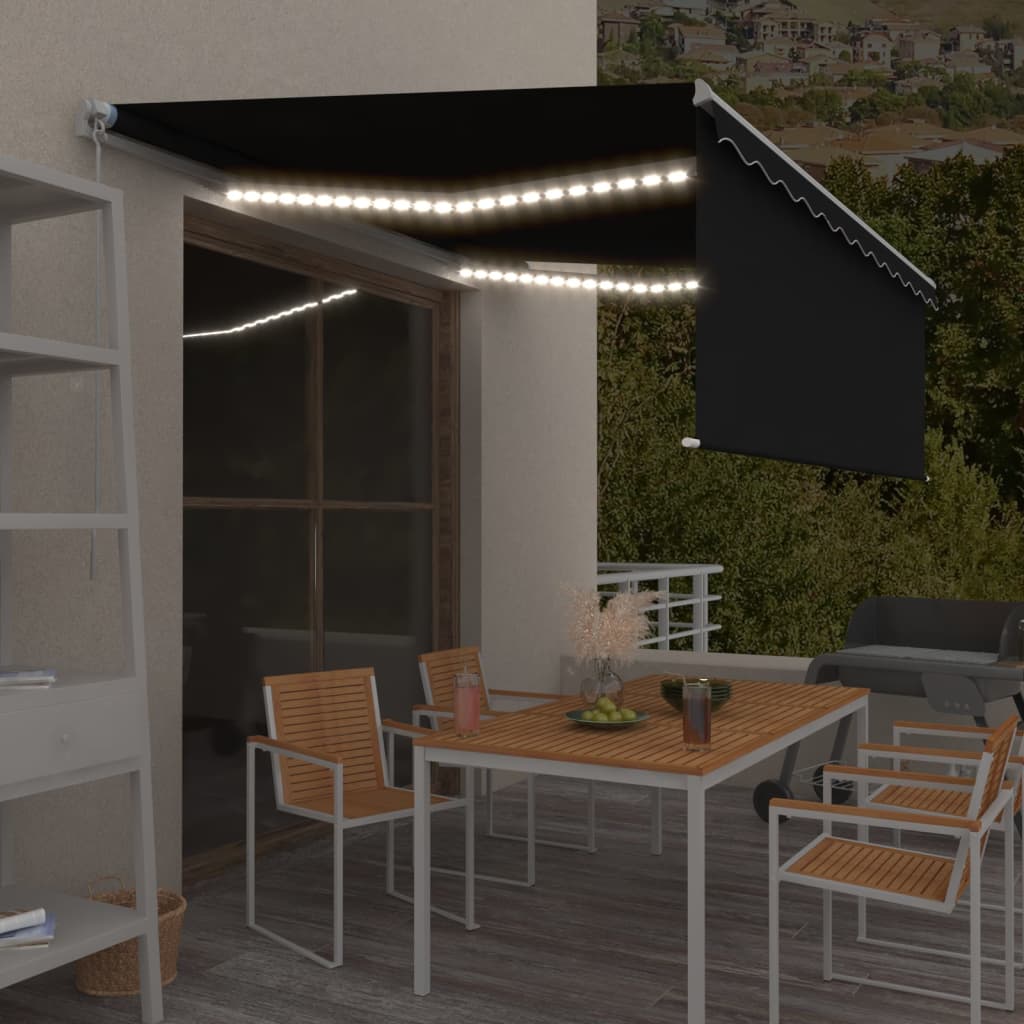Vidaxl Luifel extensible manuellement avec un rouleau LED 4x3 m anthracite