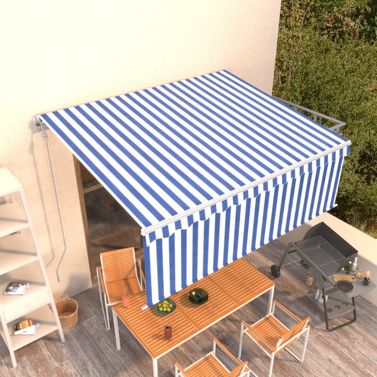 Vidaxl Luifel a automatiquement extensible avec un rouleau à rouleau de 4x3 m blanc bleu