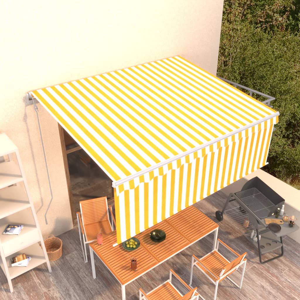 Vidaxl Luifel a automatiquement extensible avec un rouleau aveugle 4x3 m jaune et blanc