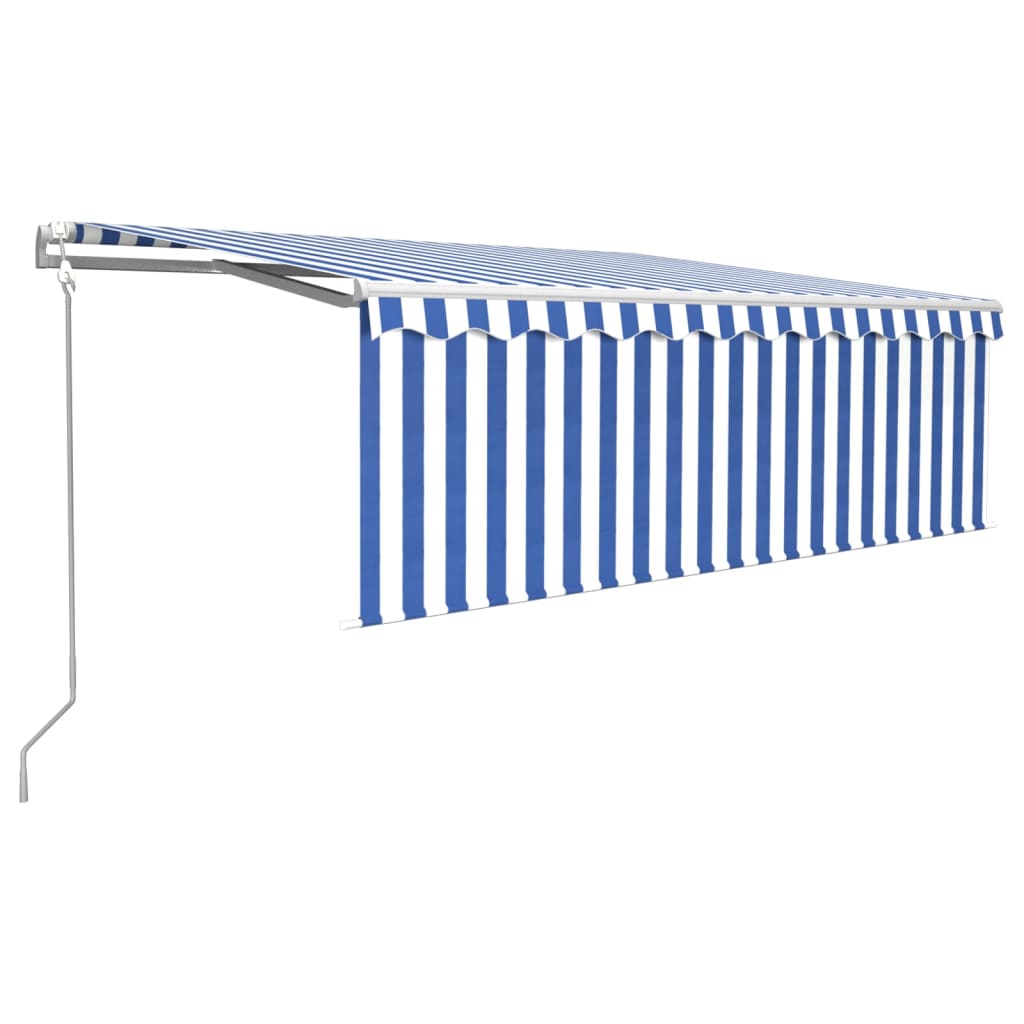 Vidaxl Luifel Capteur de vent à LED aveugle automatique 4x3 m bleu et blanc