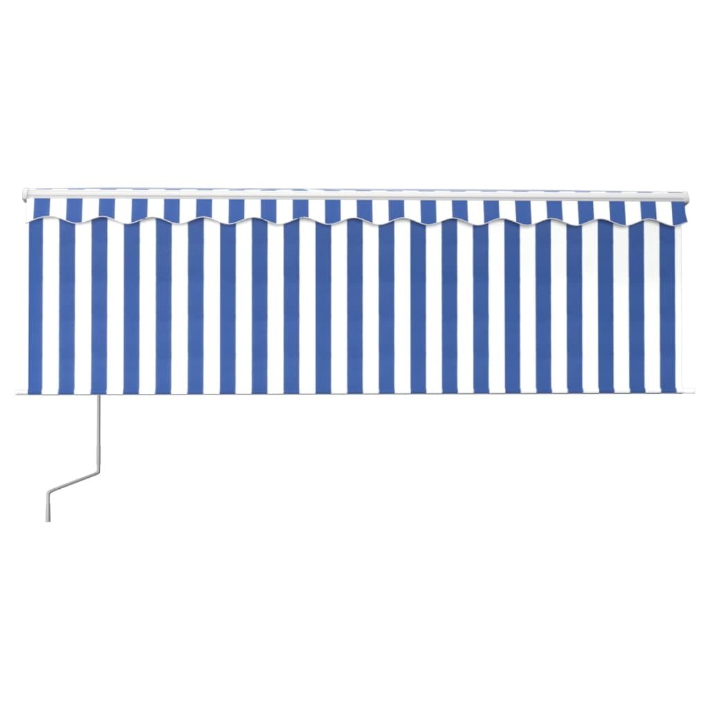Vidaxl Luifel Capteur de vent à LED aveugle automatique 4x3 m bleu et blanc