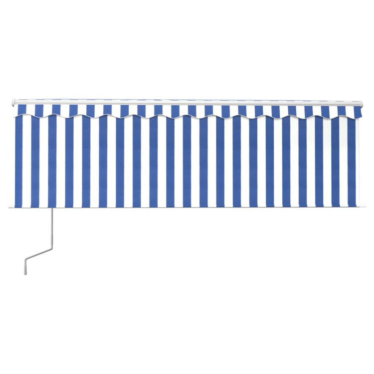 Vidaxl Luifel Capteur de vent à LED aveugle automatique 4x3 m bleu et blanc