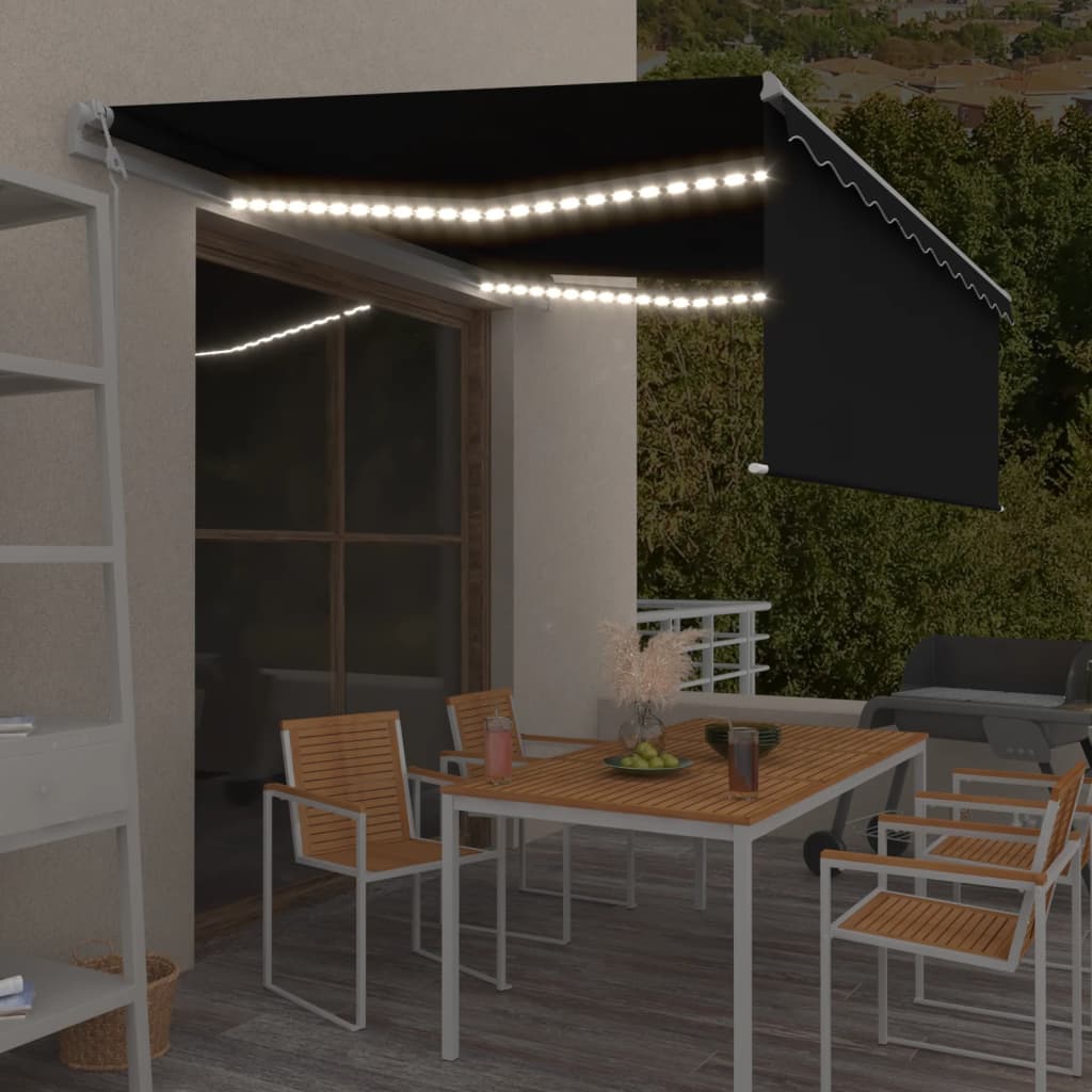 Vidaxl Luifel avec capteur à rouleau à rouleaux, à LED et au vent 4x3 m de couleur anthracite