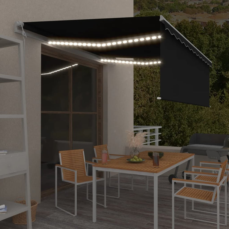 Vidaxl Luifel avec capteur à rouleau à rouleaux, à LED et au vent 4x3 m de couleur anthracite