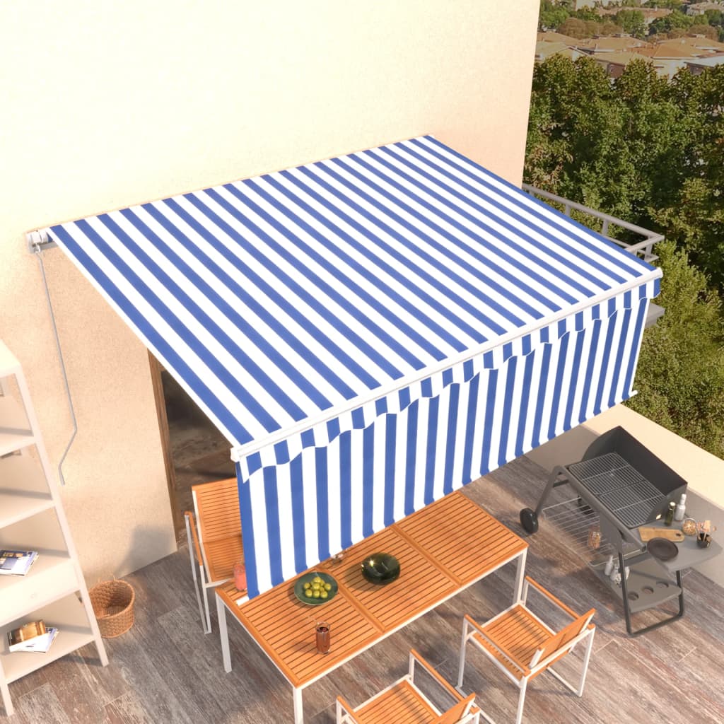 Vidaxl Luifel extensible manuellement avec un rouleau aveugle 4,5x3 m blanc bleu