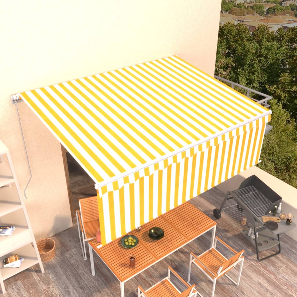 Vidaxl luifel extensible manuellement avec un rouleau aveugle 4,5x3 m jaune et blanc