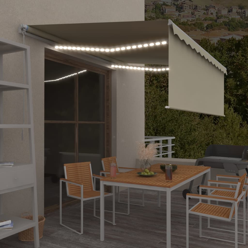Vidaxl Luifel extensible manuellement avec un rouleau à rouleau LED 4,5x3 m crème