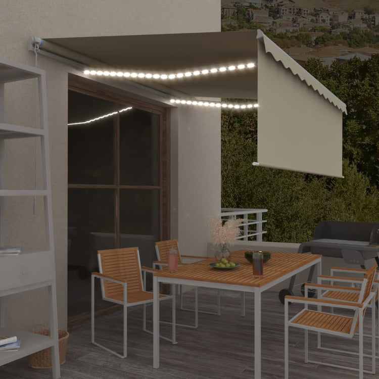 Vidaxl Luifel extensible manuellement avec un rouleau à rouleau LED 4,5x3 m crème