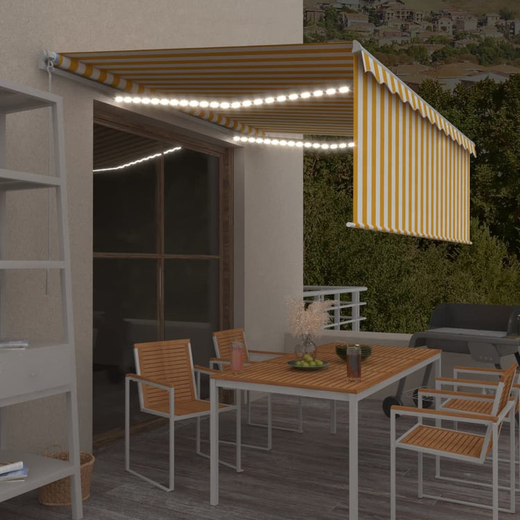 Vidaxl Luifel à l'aveugle extensible manuellement et LED 4,5x3 m jaune blanc