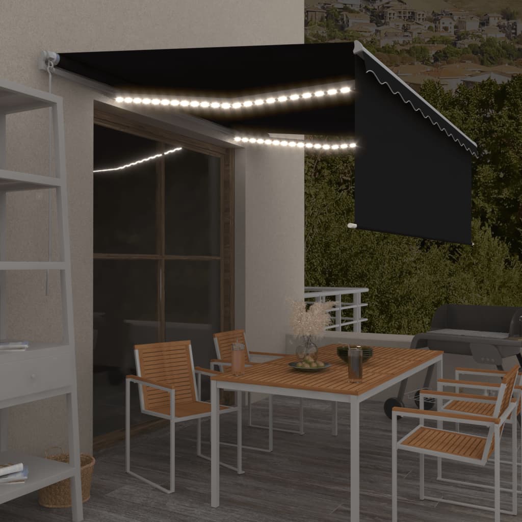 Vidaxl Luifel extensible à rouleau aveugle LED 4,5x3 m anthracite