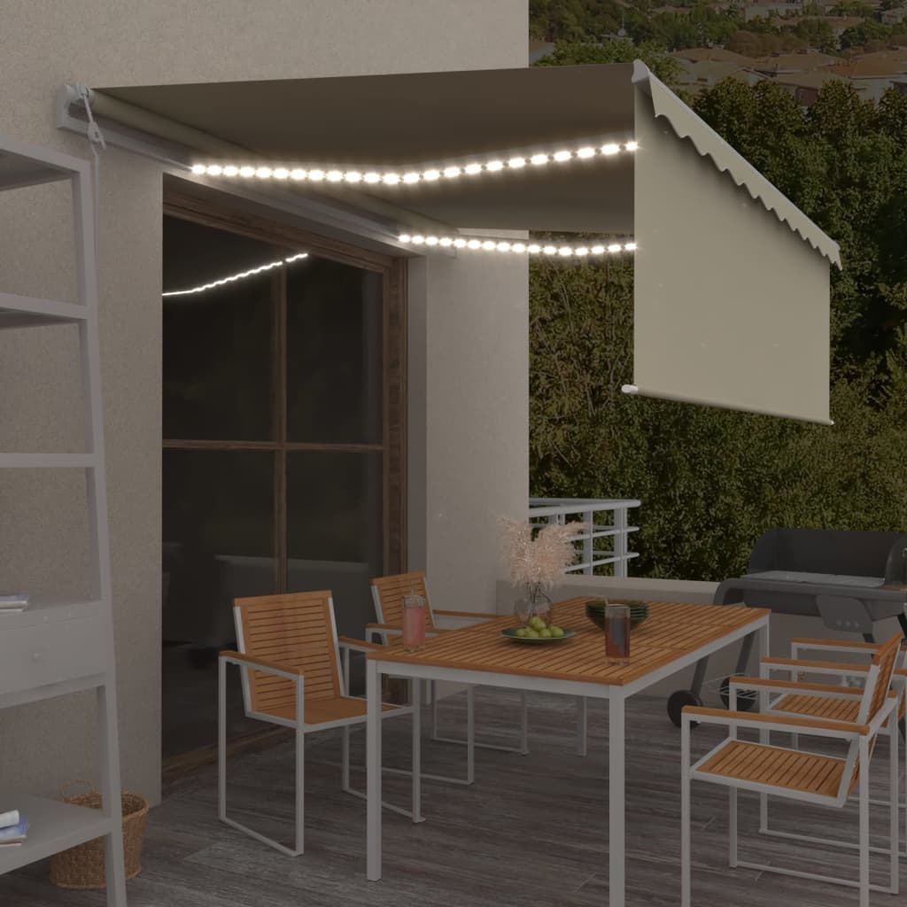 Vidaxl Luifel Automatique avec capteur de vent à LED aveugle à rouleau 4,5x3 m crème