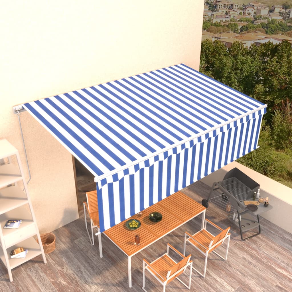 Vidaxl Luifel extensible manuellement avec un rouleau aveugle 5x3 m bleu et blanc