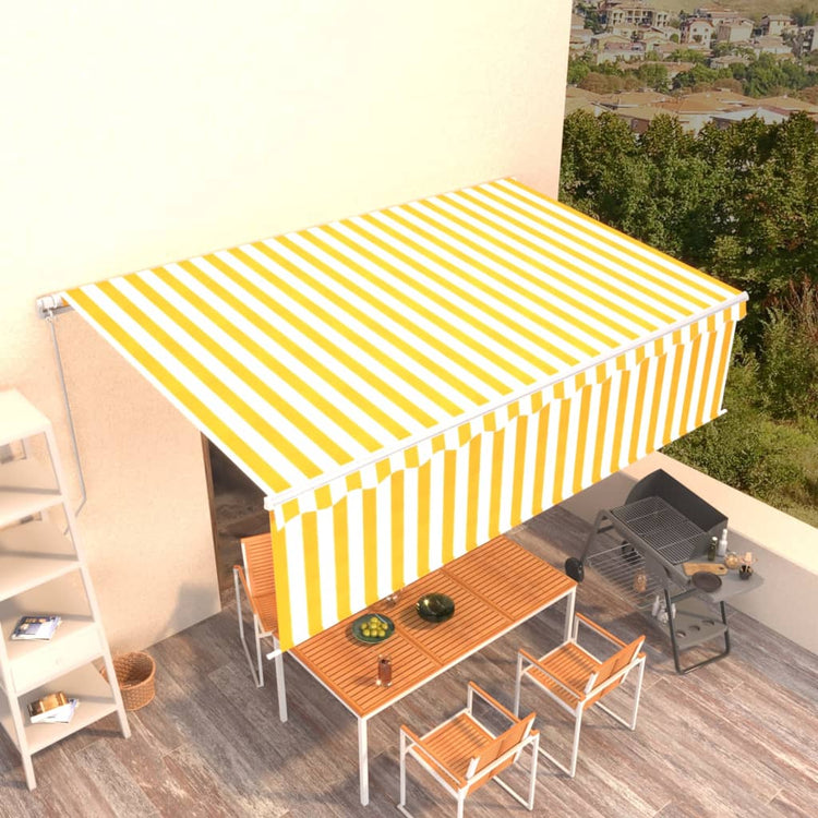 Vidaxl luifel extensible manuellement avec un rouleau aveugle 5x3 m jaune et blanc