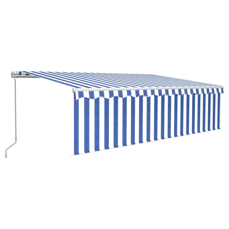 Vidaxl Luifel extensible manuellement avec un rouleau LED 5x3 m blanc bleu