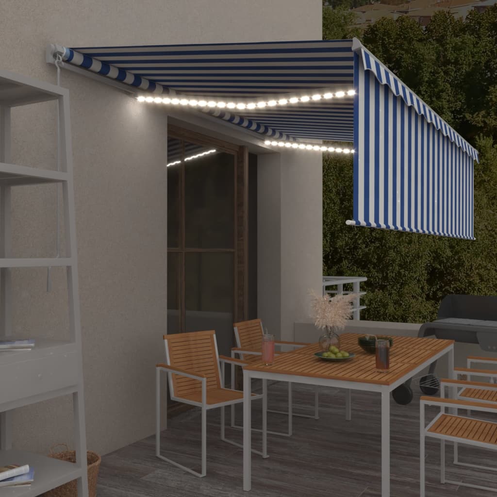 Vidaxl Luifel extensible manuellement avec un rouleau LED 5x3 m blanc bleu