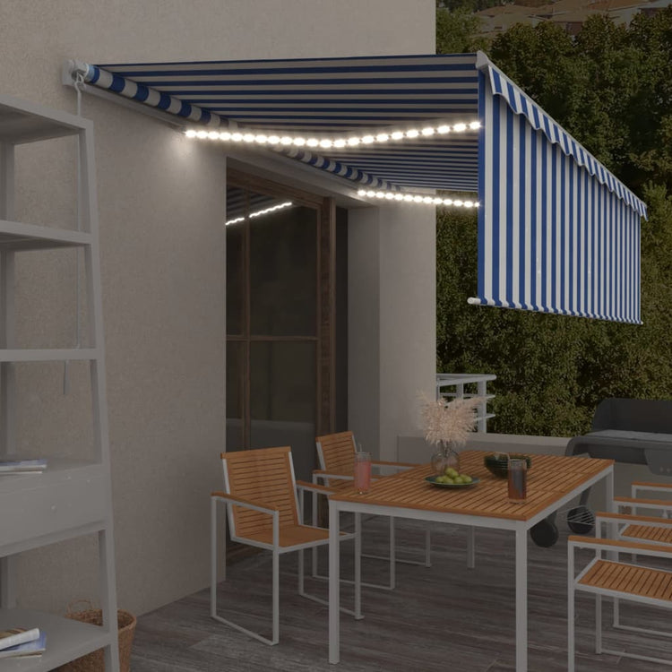 Vidaxl Luifel extensible manuellement avec un rouleau LED 5x3 m blanc bleu