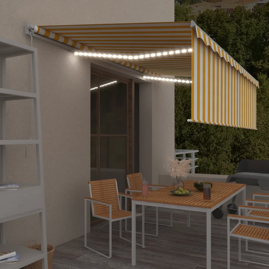Vidaxl Luifel extensible manuellement avec un rouleau LED 5x3 m jaune blanc
