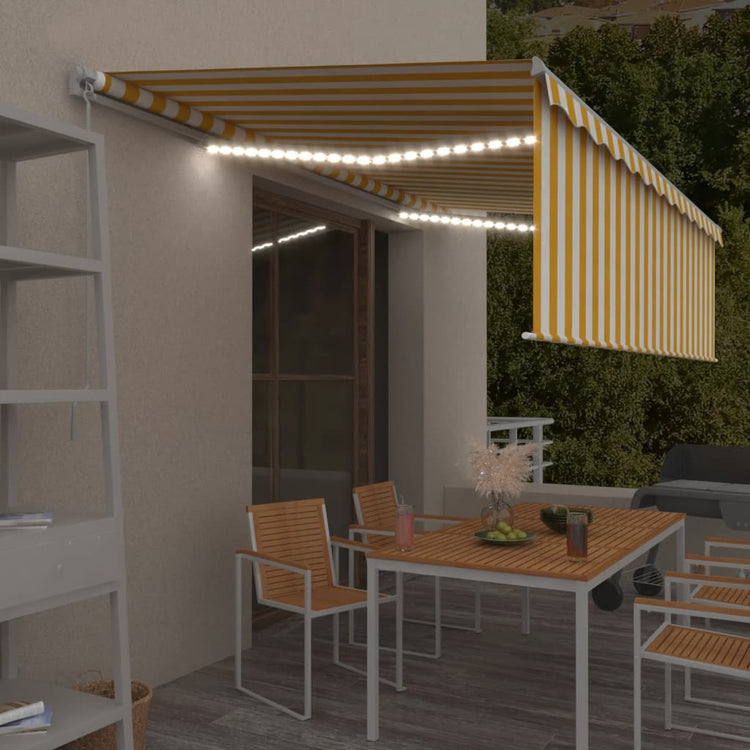 Vidaxl Luifel extensible manuellement avec un rouleau LED 5x3 m jaune blanc