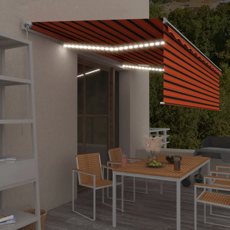 Vidaxl luifel à rouleau extensible manuellement LED à l'aveugle 5x3 m brun orange