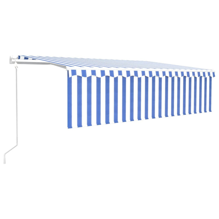Vidaxl Luifel Capteur de vent à LED aveugle automatique 5x3 m bleu et blanc