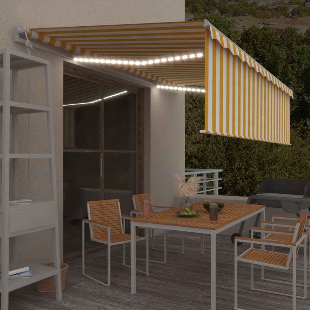 Vidaxl Luifel Capteur de vent LED aveugle automatique 5x3 m jaune et blanc
