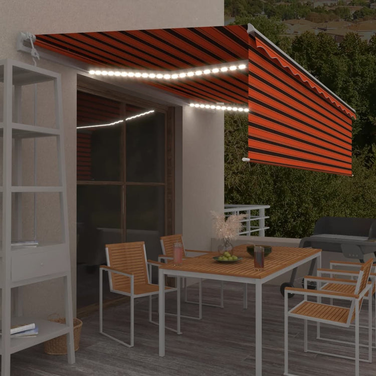 Vidaxl Luifel Capteur de vent à LED aveugle automatique 5x3 m brun orange