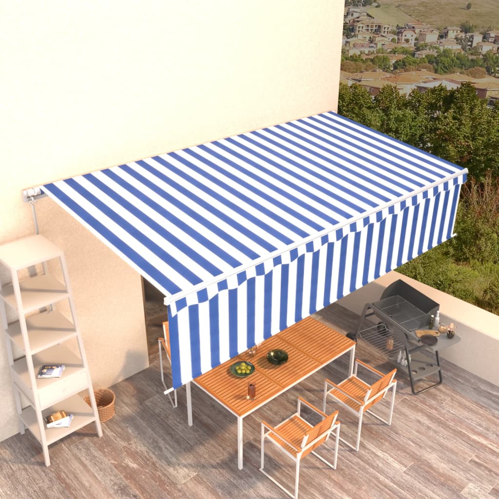 Vidaxl Luifel extensible manuellement avec un rouleau aveugle 6x3 m bleu et blanc