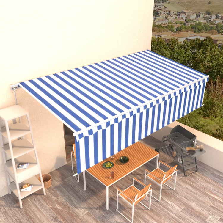 Vidaxl Luifel extensible manuellement avec un rouleau aveugle 6x3 m bleu et blanc