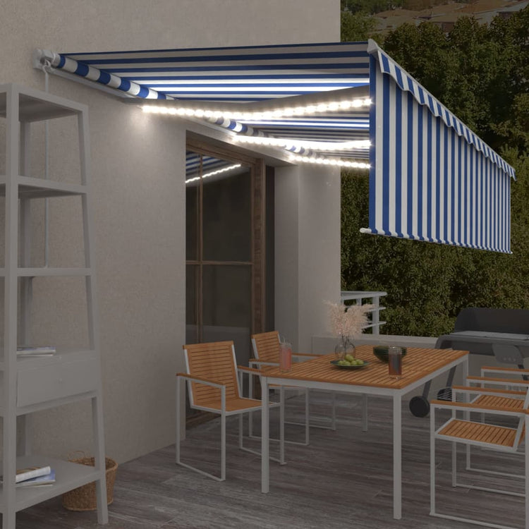 Vidaxl Luifel extensible manuellement avec un rouleau LED 6x3 m blanc bleu