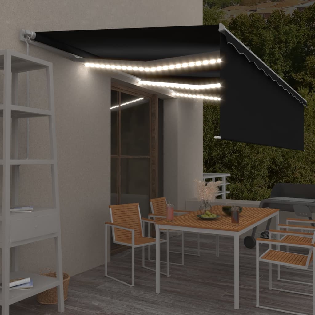 Vidaxl Luifel extensible manuellement avec un rouleau LED 6x3 m anthracite