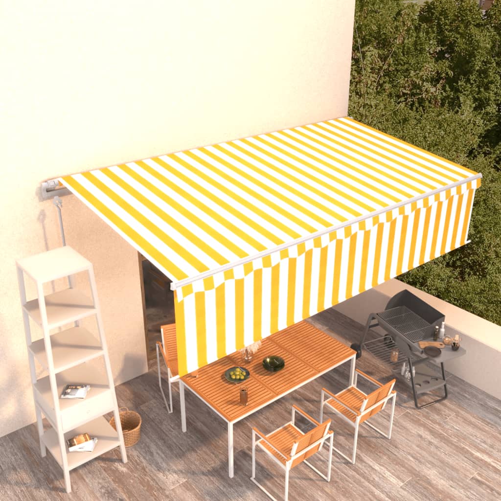 Vidaxl Luifel a automatiquement extensible avec un rouleau aveugle 6x3 m jaune et blanc