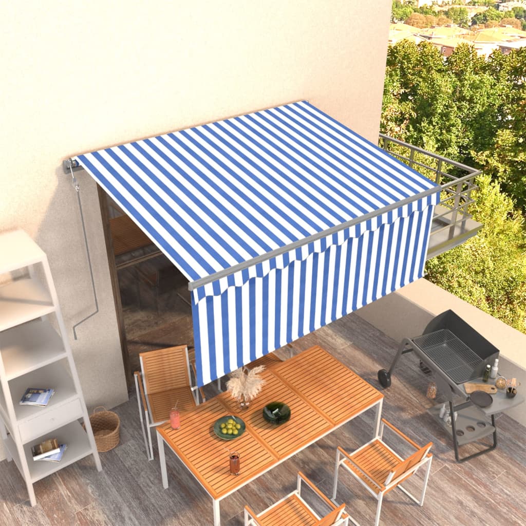 Vidaxl Luifel a automatiquement extensible avec un rouleau à rouleau 3x2,5 m blanc bleu