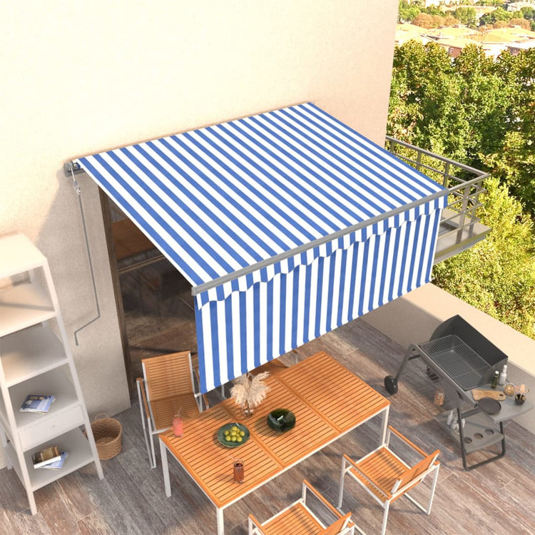 Vidaxl Luifel a automatiquement extensible avec un rouleau à rouleau 3x2,5 m blanc bleu